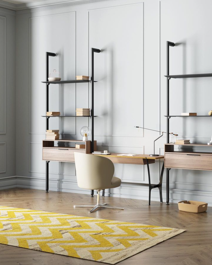 Polka shelving with desk