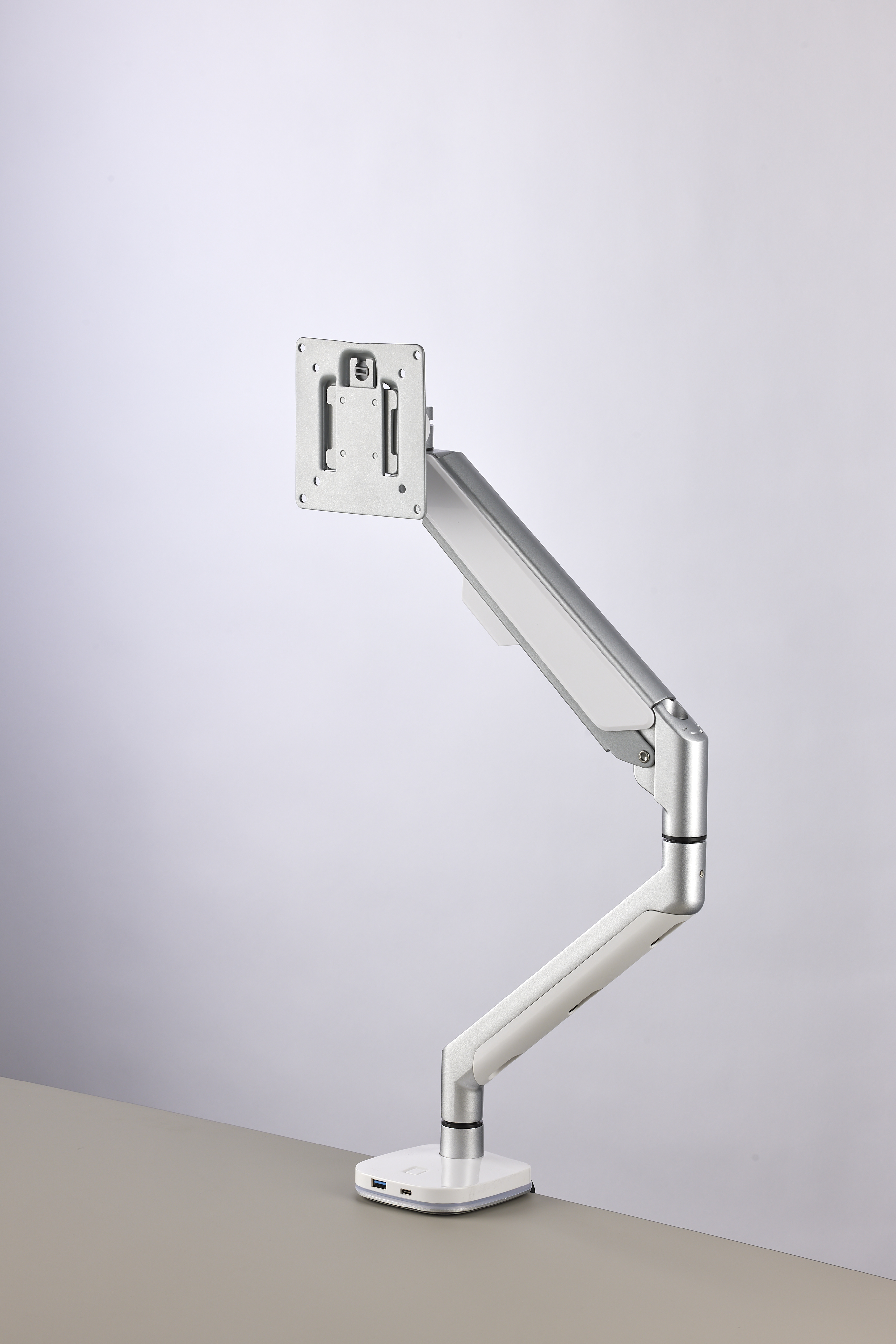 white single monitor arm