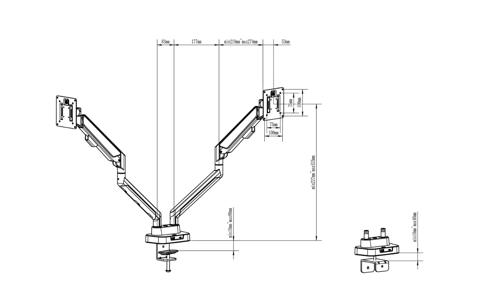 monitor arms dimensions